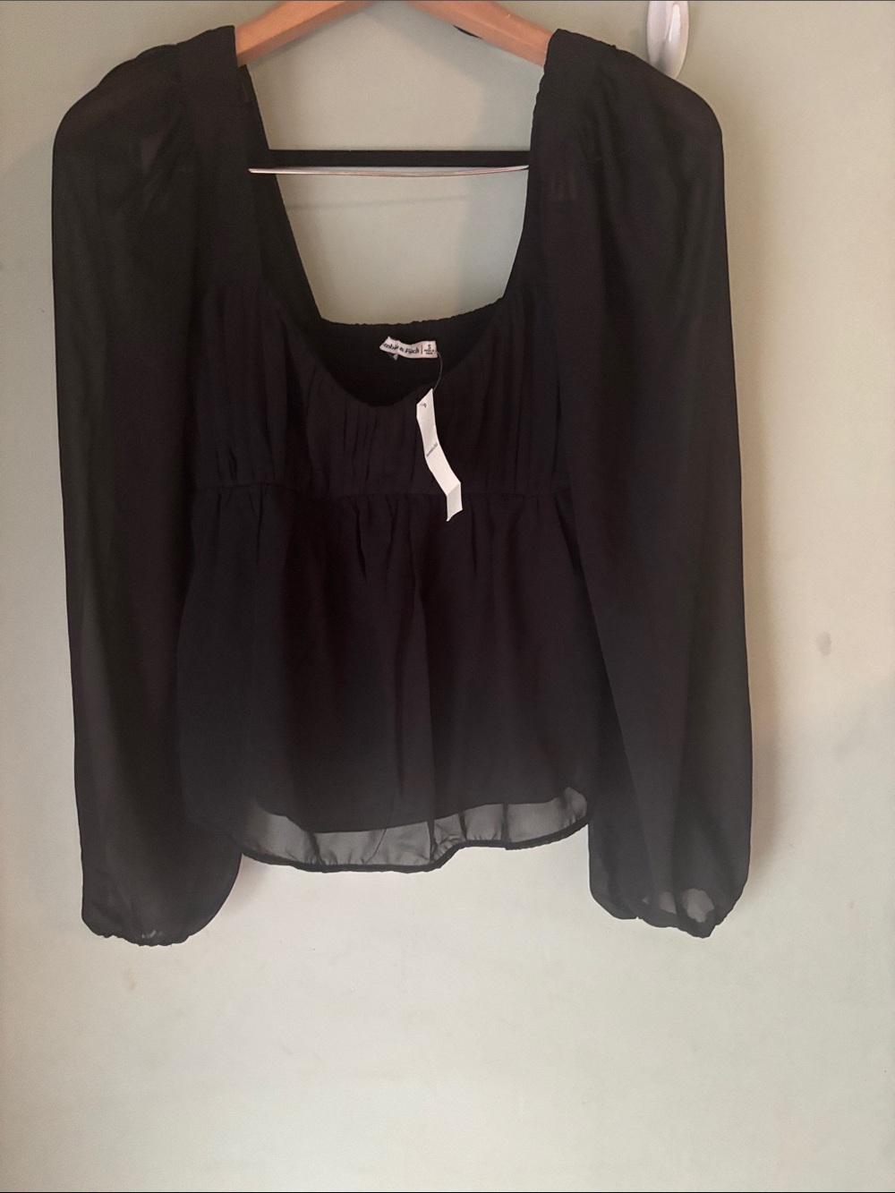 Abercrombie & Fitch Black Sheer Long-Sleeve Peasant Blouse/ NWT